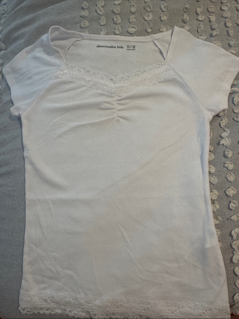 abercrombie kids White Lace-Trim Short Sleeve Tee